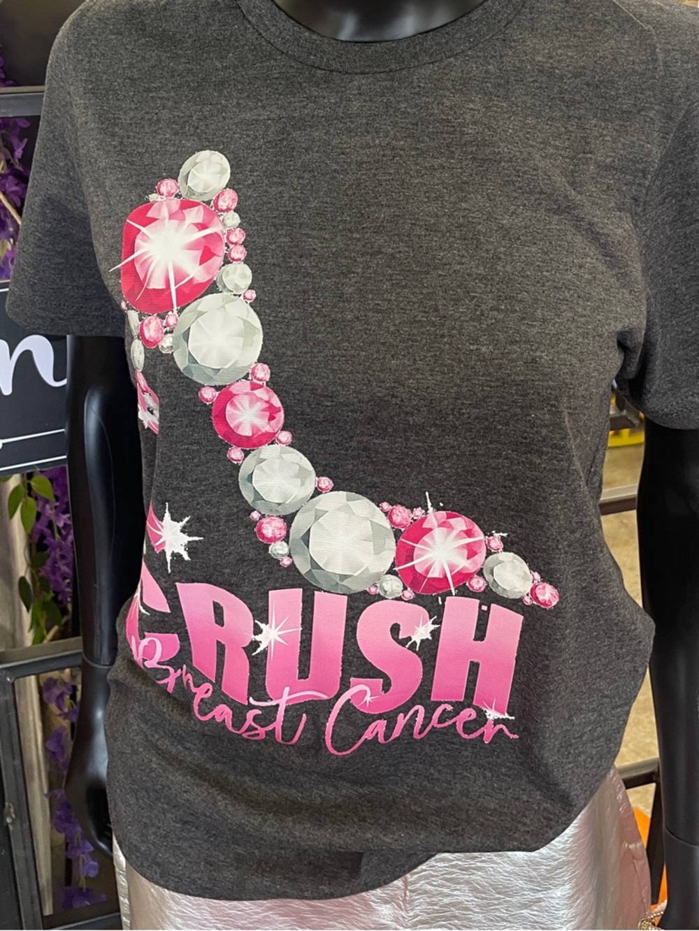 Crush Breast Cancer Graphic Tee - Dark Gray with Pink Accents